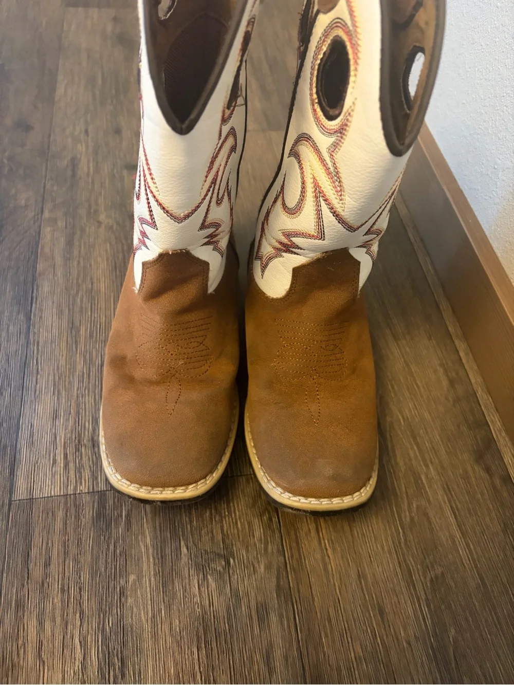 Twister Unisex Youth Trey Brown & White Faux Leather Western Cowboy Boots SZ 13